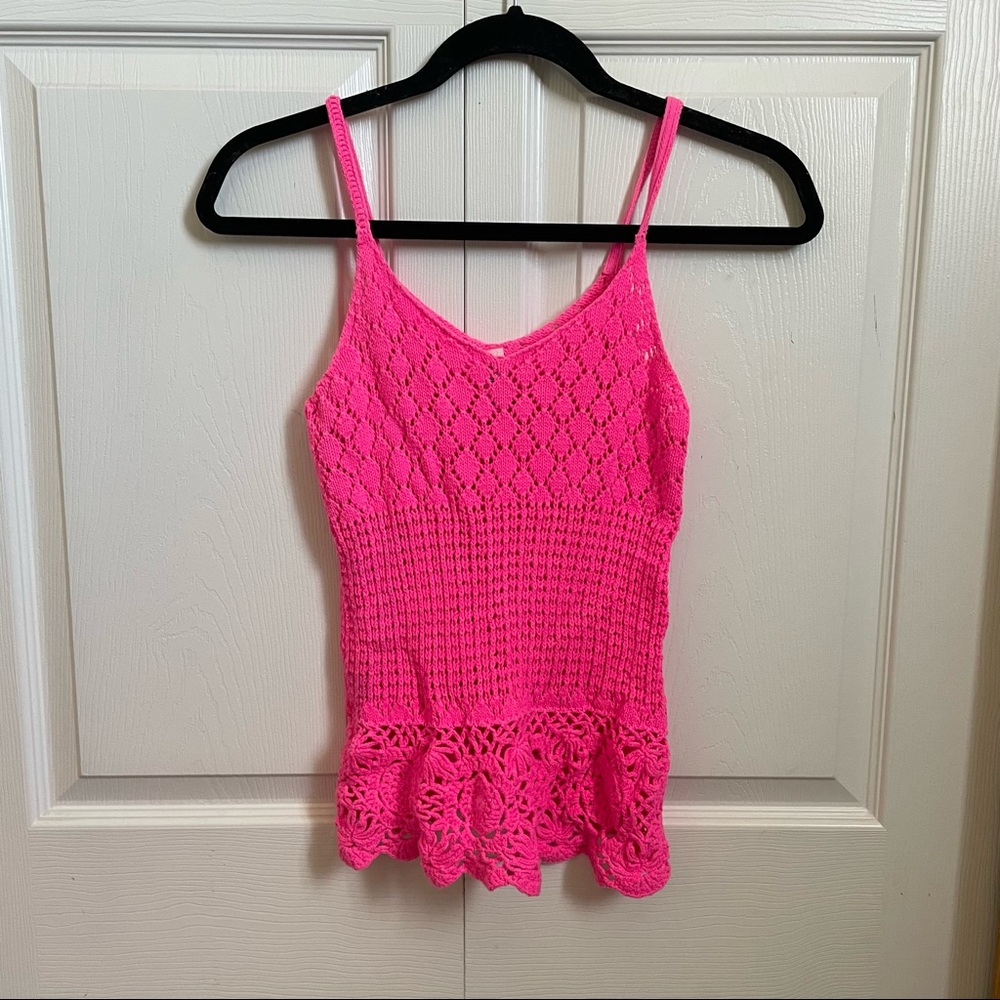 Neon Pink crochet tank Top